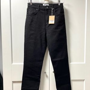 Reformation Liza Slit Hem Ultra High Rise Straight Jeans, Black 28 Long